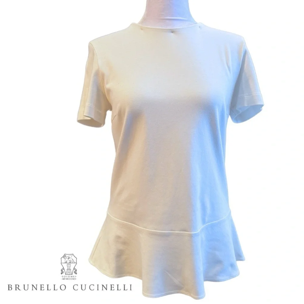 Brunello Cucinelli Short Sleeve Peplum Top Off White Medium Hanger 34 Italy 6 - Picture 2 of 14